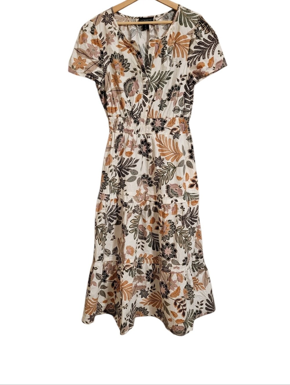 Cynthia Rowley Beige Floral Tiered Midi Dress